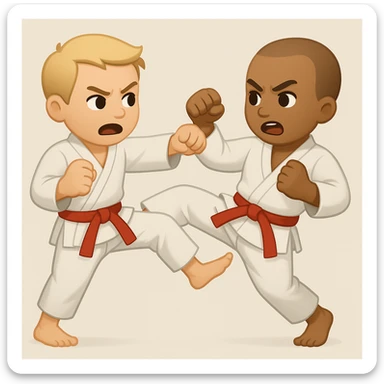 Create an image of two martial artists fighting, sparring or exchanging kicks and punches, in emoji style. The style should reflect the look of emojis with simple and concise features. sticker
