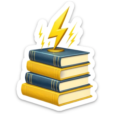 stack of books with a lightning symbol sticker