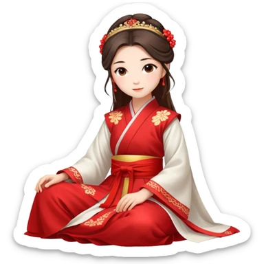 Beautiful girl wearing red Hanfu wedding dress sitting sticker