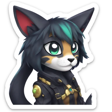 Anthro Dark Beautiful Colorful Shiny Edgy Cool Shy Grumpy FurSona Feline Fakemon Vtuber Model sticker