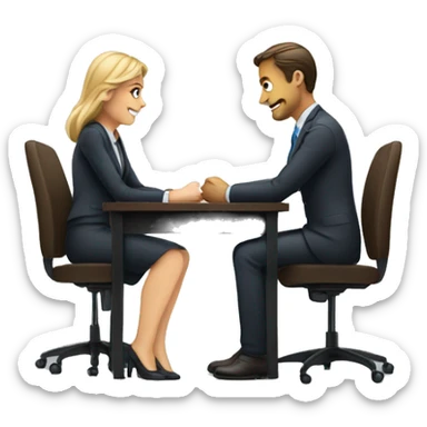 job interview people at a desk, a man and woman sticker