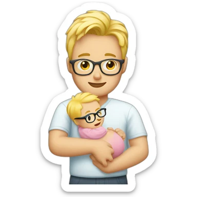 blond guy with glasses having a baby on his arm sticker