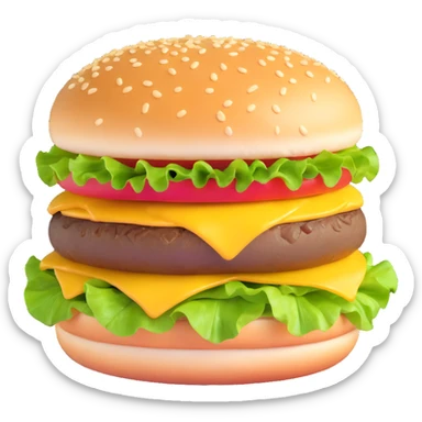cheeseburger with ultra-saturated colors, extra melty cheese, crisp lettuce, tomato, and sesame bun sticker