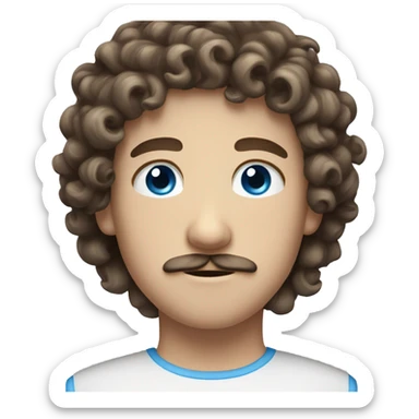 Caucasian Curly, brunette haired boy with moustache with blue eyes  sticker