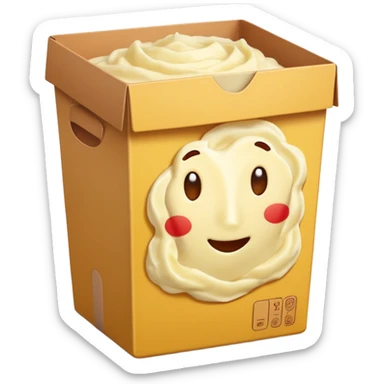 closed rectangular box cardboard upright warm yellow and red creamy mashed potato illustration subtle potato cues no branding no extras soft lighting transparent background emoji scale sticker