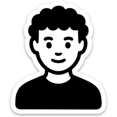 good looking young adult boy with brown curly hair and brown eyes, solid filled icon sticker