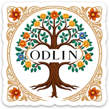 created a highly detailed family genealogy logo using the name Odlin and multiple colors. sticker