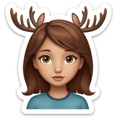 Make a cute girl deer with brown hair and big brown eyes give her lashes and her skin medium sticker