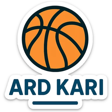 logo with text 'Ard Kari', color outline icon style, black lines with orange accent, basketball motif, modern and clean sticker