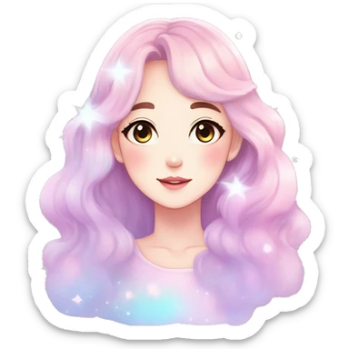 Gorgeous pastel anime style lady blushing nebula gradient sparkle face dreamy idol model colorful shiny stars galaxy kawaii cottagecore pearly petite simplistic aesthetic trending style sticker