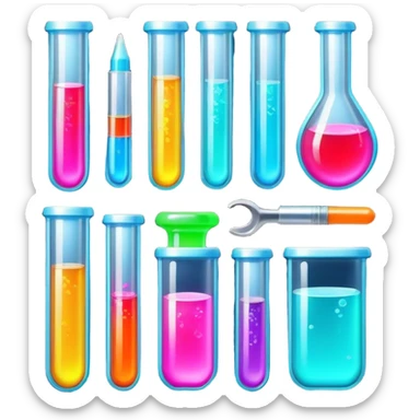 Epoxy resin art icon, jewelry and decorative items made with fluorescent epoxy resin, visible tubes of resin with bright colors, mixing tools, and molds, glowing effect on the resin, minimalistic style, clean lines, transparent background. sticker