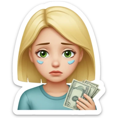 Celular mano de una chica mirando poco dinero triste sticker