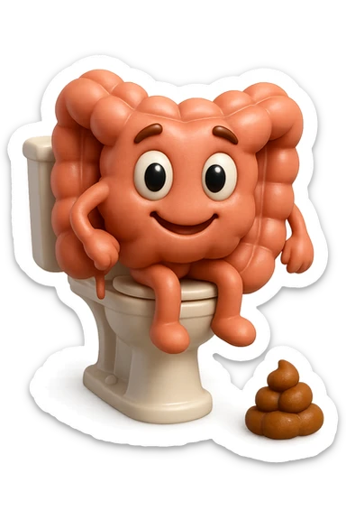 EMOJI STILE IPHONE 3D DI UN INTESTINO CHE sta seduto sul wc e davanti ha una montagnetta di feci a palline stile emoji iphone E FALLO MOLTO REALISTICO IN 3D sticker