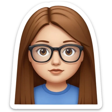 Chica blanca con cabello liso largo café claro, ojos cafe obcuro con lentes cuadrados, gordita sticker