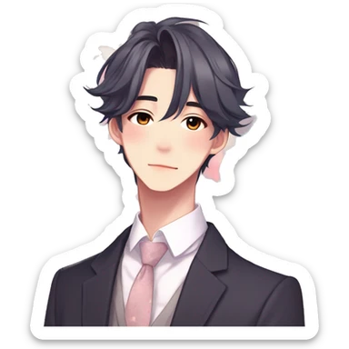 Gorgeous romantic hot attractive anime style Asian formal modern gentlemanly guy with pretty hair and flower petals and blushing face aesthetic trending style with colorful gradient colors  pastelcore cottagecore kawaiicore sticker