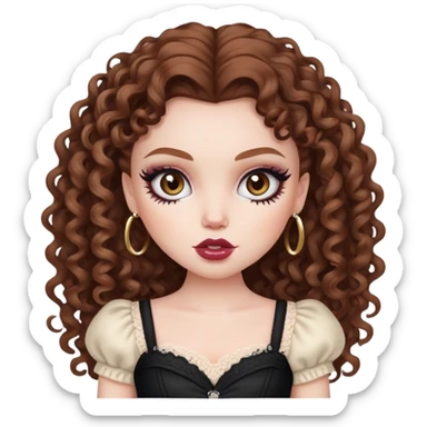 pretty bratz baddie, pale skin, brown curly hair sticker