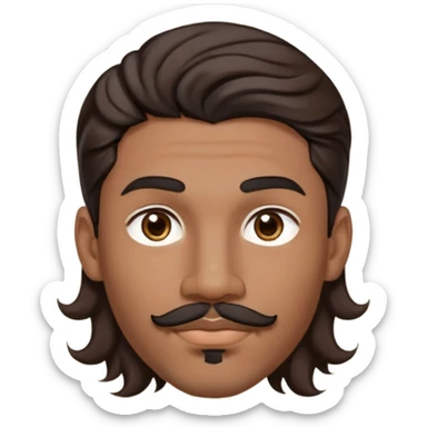 Young man with medium brown skin, mixed-race ethnicity, MUCH longer wavy dark brown hair with a center part, mustache separated from goatee, medium brown eyes, very small diamond stud earrings in both ears, head only floating face with NO shoulders or torso visible at all sticker