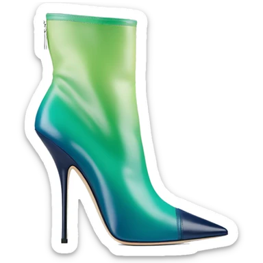 Realistic isolated top view of a pair of light teal,green,navy blue ombre Jimmy Choo stiletto high heel boots. sticker