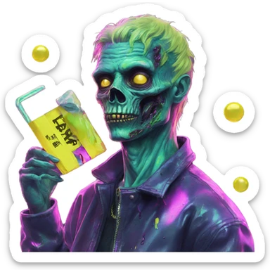 .Zombie_ Vaporwave black holographic oilslick zombie unicorn smoking yellow caution tape  sticker