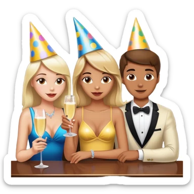 2 girls and a guy vibing in a bar on date sticker