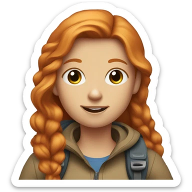Ginger girl with volume straight hair and blue eyes On a hike sticker