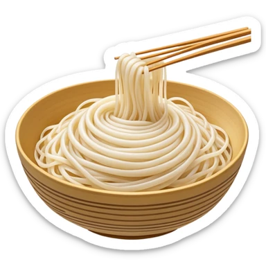 small tangled nest or loose pile of thin semi-translucent rice noodles soft white color smooth slightly glossy surface fine delicate strands with natural curves and light spacing between loops no bowl sauce or garnish dry noodles soft lighting subtle shadowing emoji scale sticker