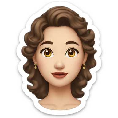 create an emoji of myself 30 year old female half asian brown hair and hazel eyes medium length soft curled hair with little gold earrings sticker