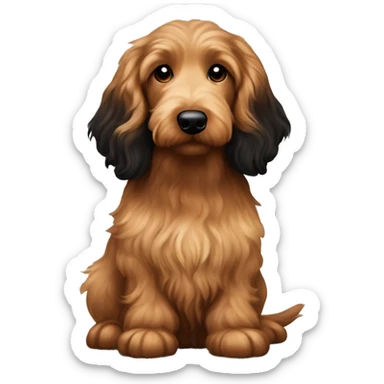 Brown golden doodle and black and tan and cream longhair dachshund sitting together  sticker