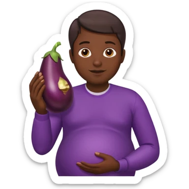 a pregnant man with eggplant sticker