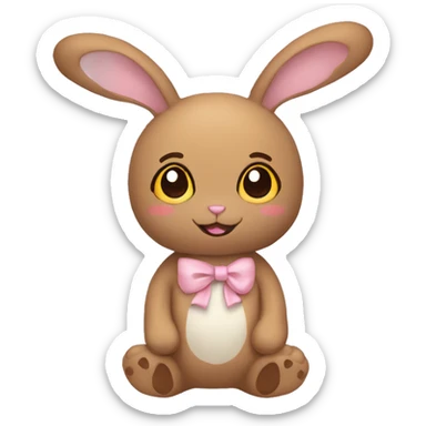 Pastel brown stuffed animal plushie with pastel pink ribbon on one of the bunnies ears sticker