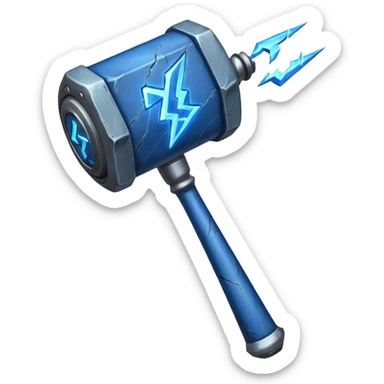 Short, heavy hammer with runes glowing blue, lightning crackling around it. sticker