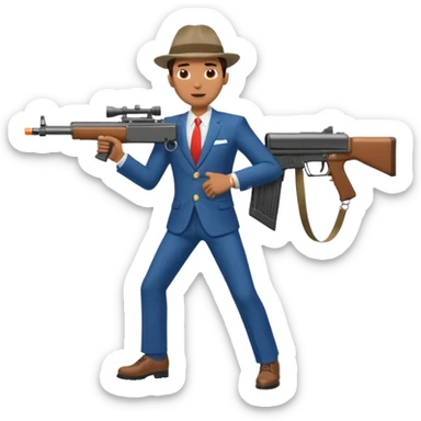 Yodeling mountain climber in Switzerland with a machine gun pointing to the right, full body. in the style of your bleeding skull art make him look like the price is right game sticker