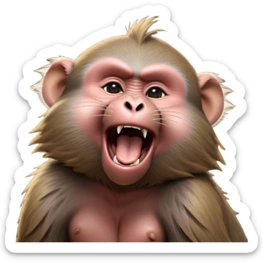 Cinematic Cute Yawning Baboon Portrait Emoji, Head tilted slightly with a dramatic, wide-open yawn, showcasing a soft, textured Fur of earthy browns with droopy ears, round eyes barely open in drowsy contentment, Simplified yet irresistibly adorable features, highly detailed, glowing with a soft, cozy glow, high shine, relaxed yet expressive, stylized with a touch of playful urban charm, bright and endearing, soft glowing outline, capturing the essence of a sleepy yet affectionate baboon, so drowsy it feels like it could stretch out of the screen and curl up for a nap! sticker