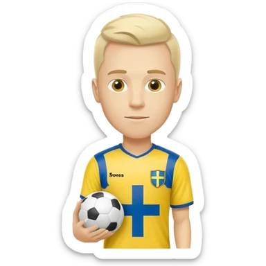 Swedish male soccer player with yellow and blue clothes like Swedish national players and with the Swedish flag on the chest with the text football icon  sticker
