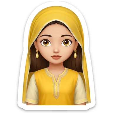 generate an ios genmoji in a bratz style of a fair beautiful indian girl wearing a casual kurti (yellow) with dupatta in white sticker
