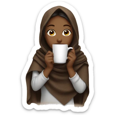 Girl drinking coffee with a shawl sticker