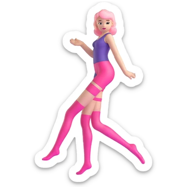 Minimalistic stylized girl figure in transparent glass style with pink gradient, adjusting pink stockings sticker