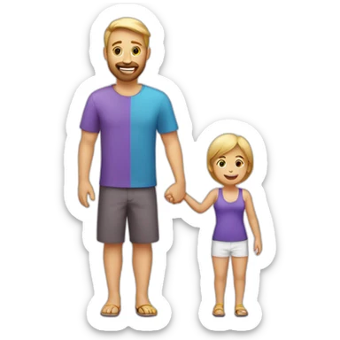 a white family with a kid, vacation purple icon sticker
