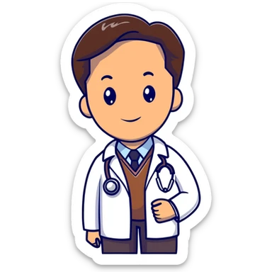 professional mature male doctor around 60 with stethoscope and white coat, dark brown hair, cinnamon skin tone, medium-dark complexion sticker