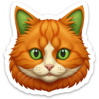 orange cat missing his right eye so it’s just an orange fur socket, and has a green left eye, with an orange patch of fur near his nose sticker
