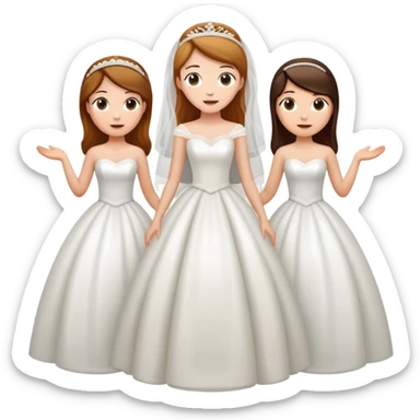 bride in a wedding dress standing between two figures, subtle and playful, no explicit content sticker