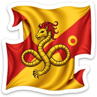flag of Sicily with triskelion symbol featuring three bent legs and Gorgon's head at the center, red and yellow diagonal halves sticker