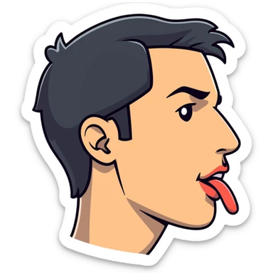clear side profile of a man sticking his tongue out, complete side view showing the side of face sticker