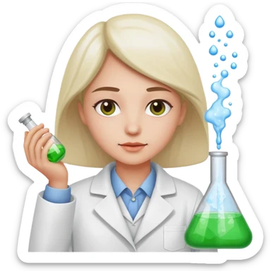 A person in a white coat is experimenting with chemicals. sticker