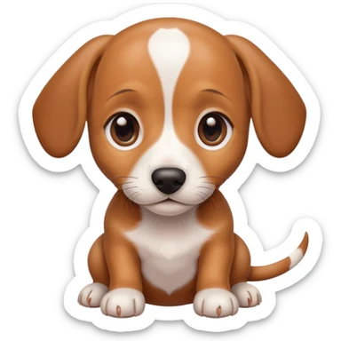 Dachshund beagle chihuahua mix puppy that’s mostly white with brown and dark brown patches and a birth mark on his nose sticker