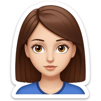 Emoji de chica blanca con cabello castaño lacio y ojos cafés con pestañas bonitas sticker