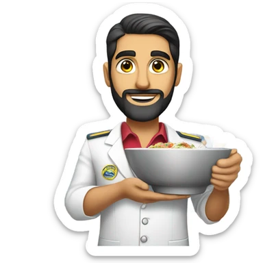 Male Persian Flight attendant with beard eating Chinese food headed to china sticker
