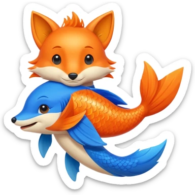 Make a pair of hugging or cuddling best friends: a bright orange fish and a vivid blue fox sticker