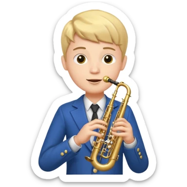 Boy with 4 arms holding a trumpet in one hand and a saxophone in the other sticker