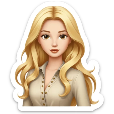 Beautiful blonde Western female fashion model with flowing golden hair, elegant features, stylish outfit sticker